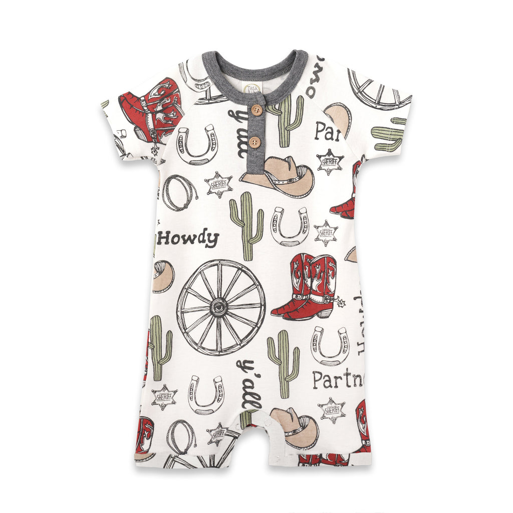 Howdy Partner Henley Romper – Cotton Western Cowboy