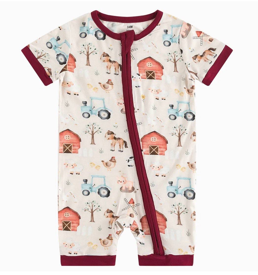 Animal Farm Car Bamboo Short Bamboo Zippy Baby Romper