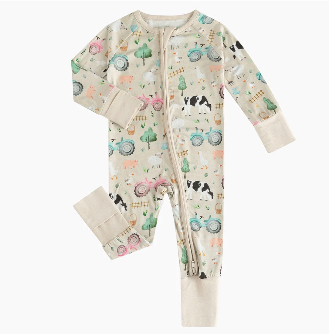 Cow Farm Life Bamboo Zipper Romper Pajamas