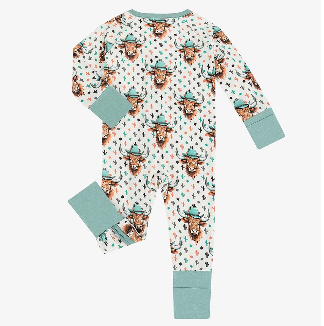 Bull Head Print Bamboo Convertible Baby Pajamas