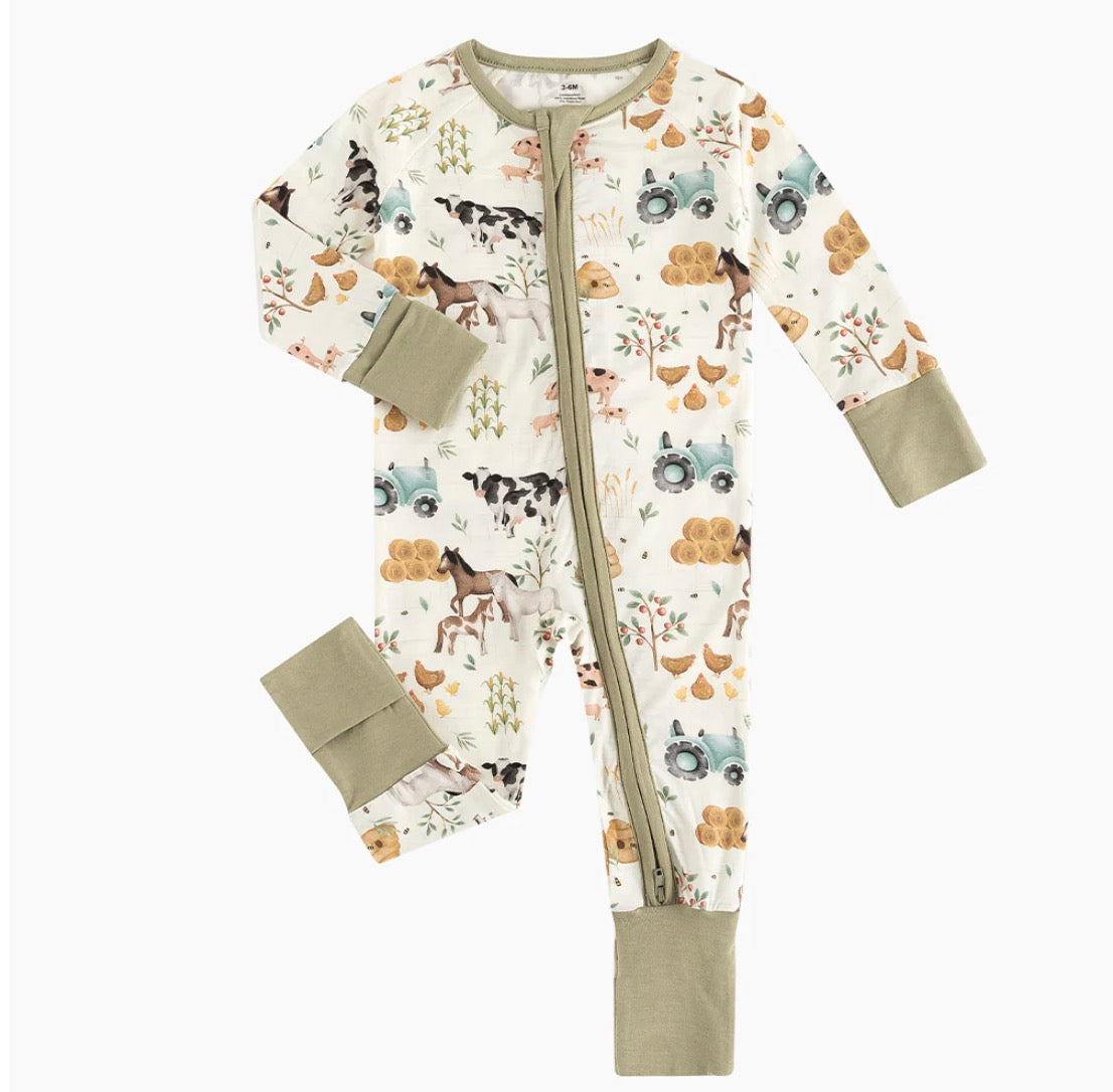Animal Farm Bamboo Zipper Romper Pajamas