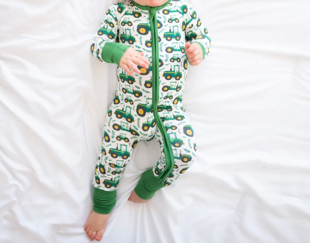 Truck Green Bamboo Zipper Romper Pajamas
